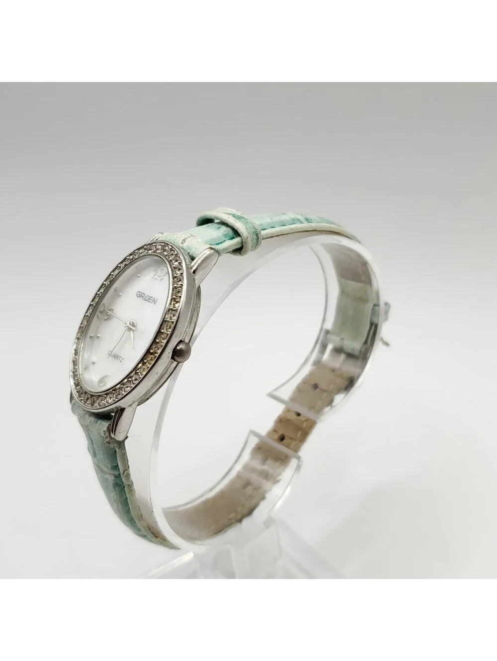 Gruen Rhinestone Bezel MOP Dial Womens Watch 24mm Oval New Battery